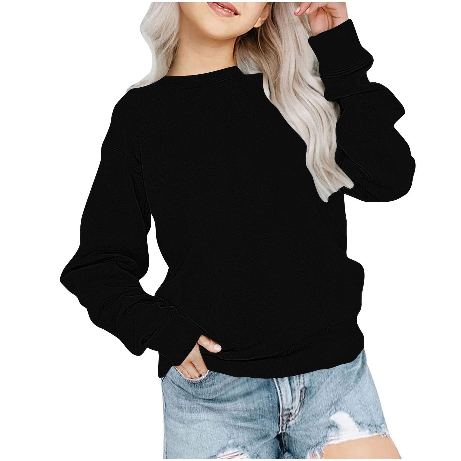 biudgviw Children's Oversized Sweatshirt Soft Crewneck Long Sleeve Pullover Shirts Fall Comfy Lounge Basic Tops 1-12 Years