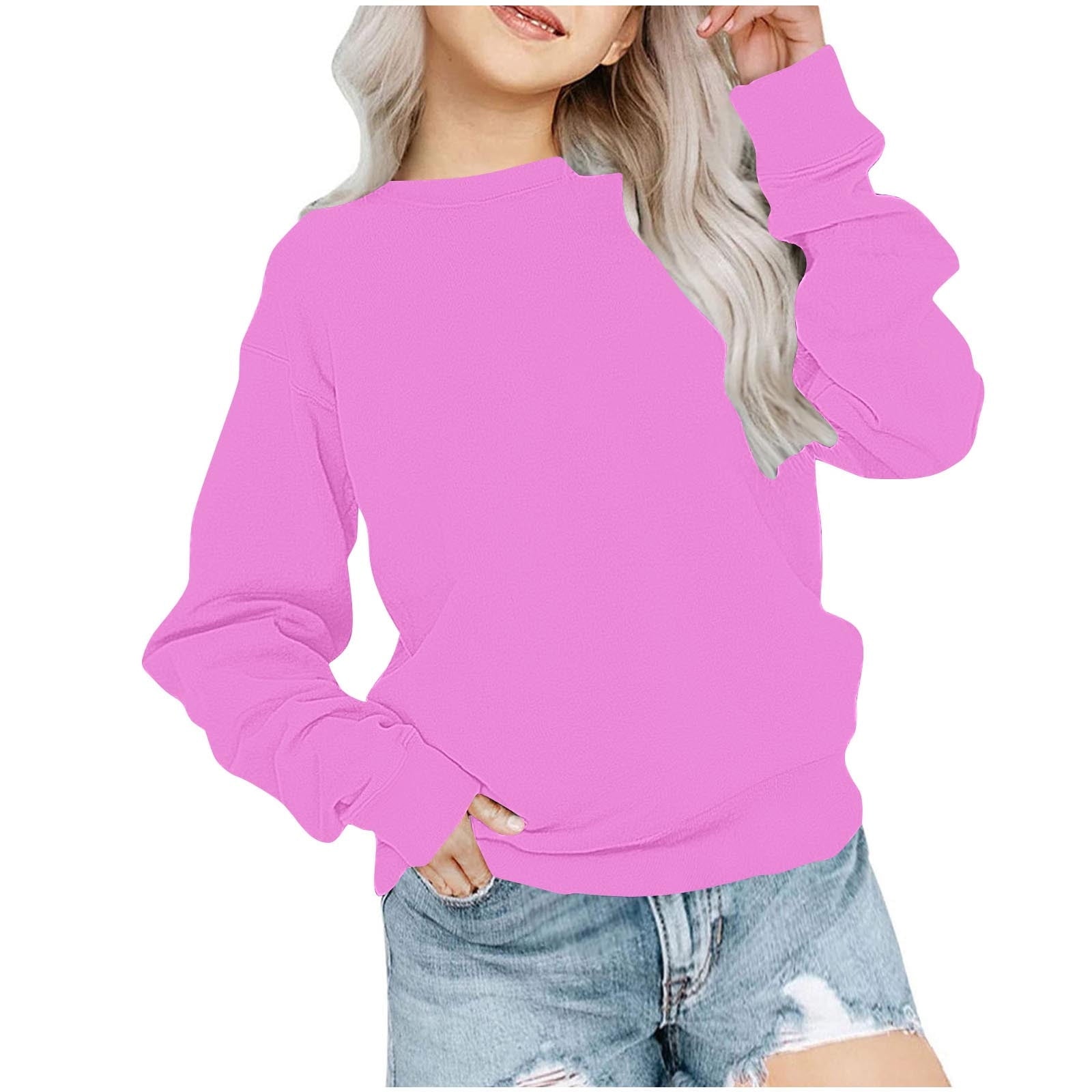 biudgviw Children's Oversized Sweatshirt Soft Crewneck Long Sleeve Pullover Shirts Fall Comfy Lounge Basic Tops 1-12 Years