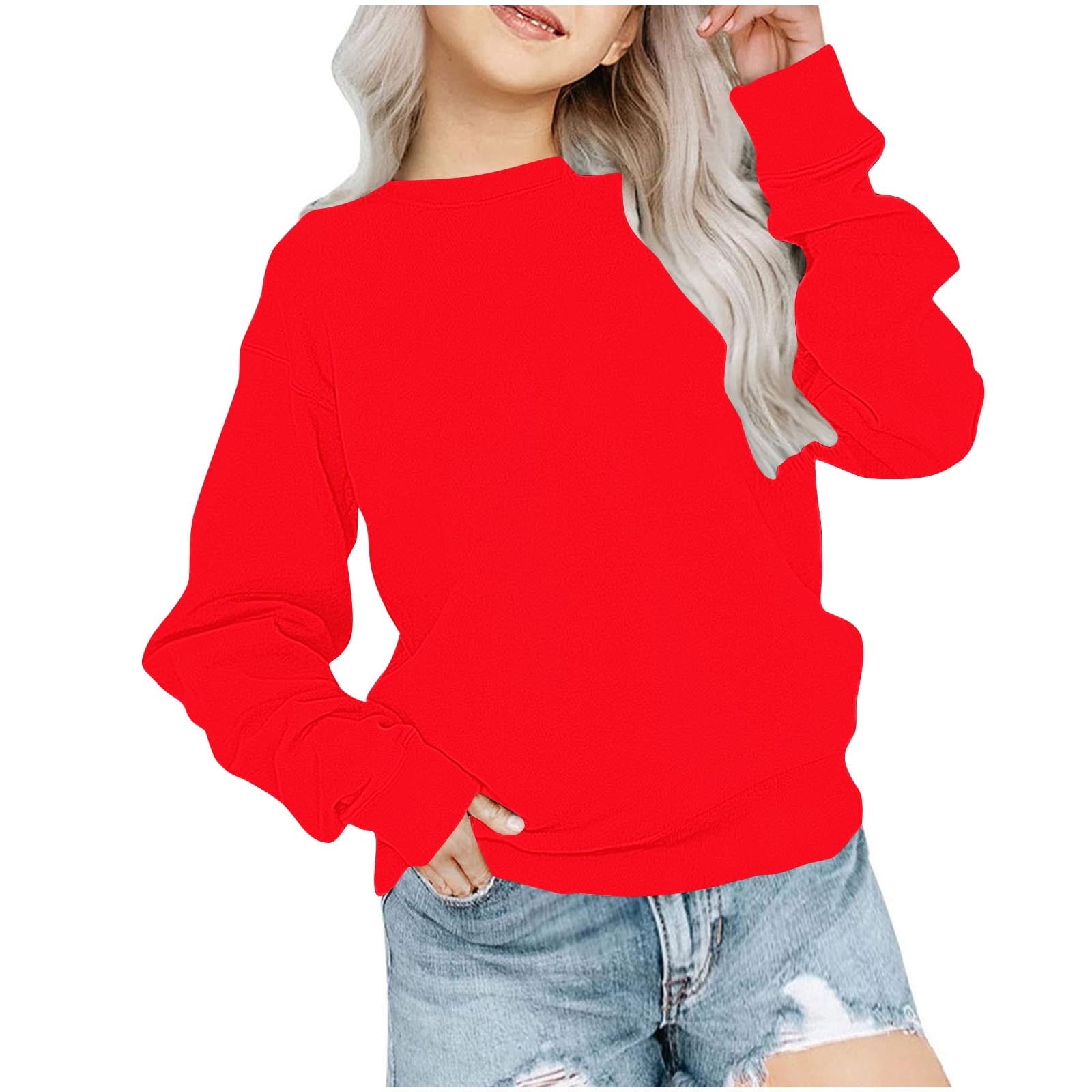 biudgviw Children's Oversized Sweatshirt Soft Crewneck Long Sleeve Pullover Shirts Fall Comfy Lounge Basic Tops 1-12 Years