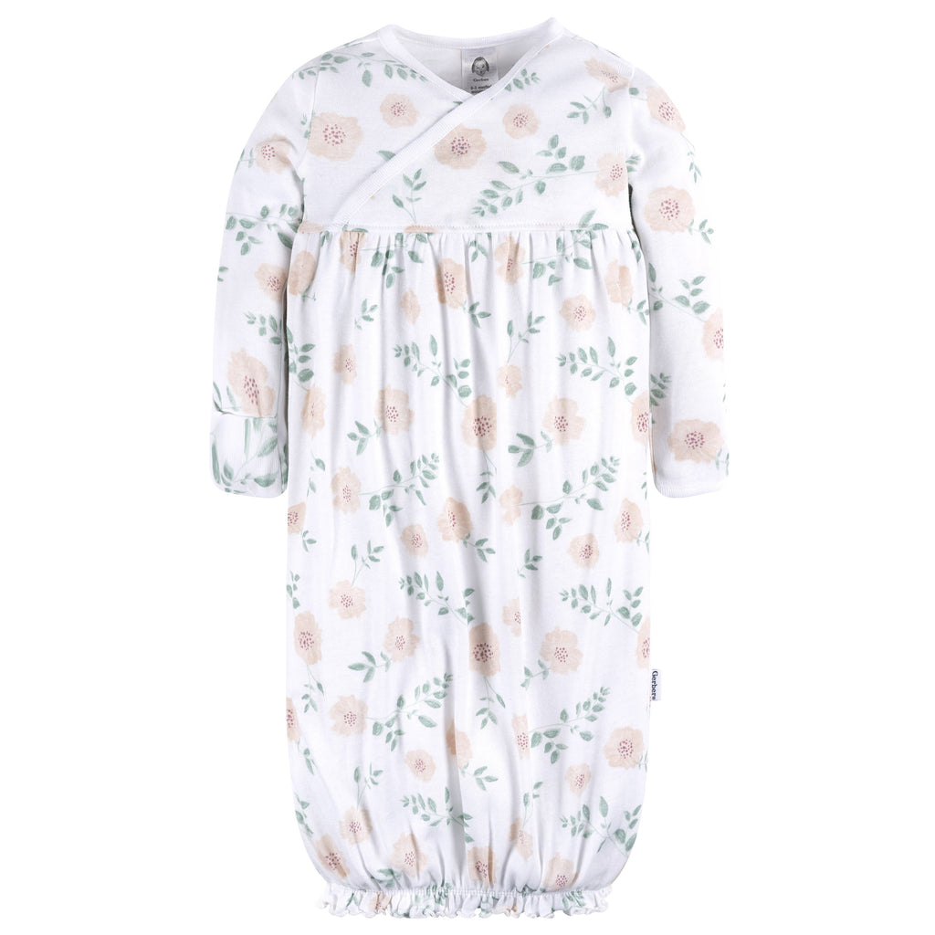 Gerber Baby Neutral Lap Shoulder Gowns, 4-Pack, Preemie-0/6 Months