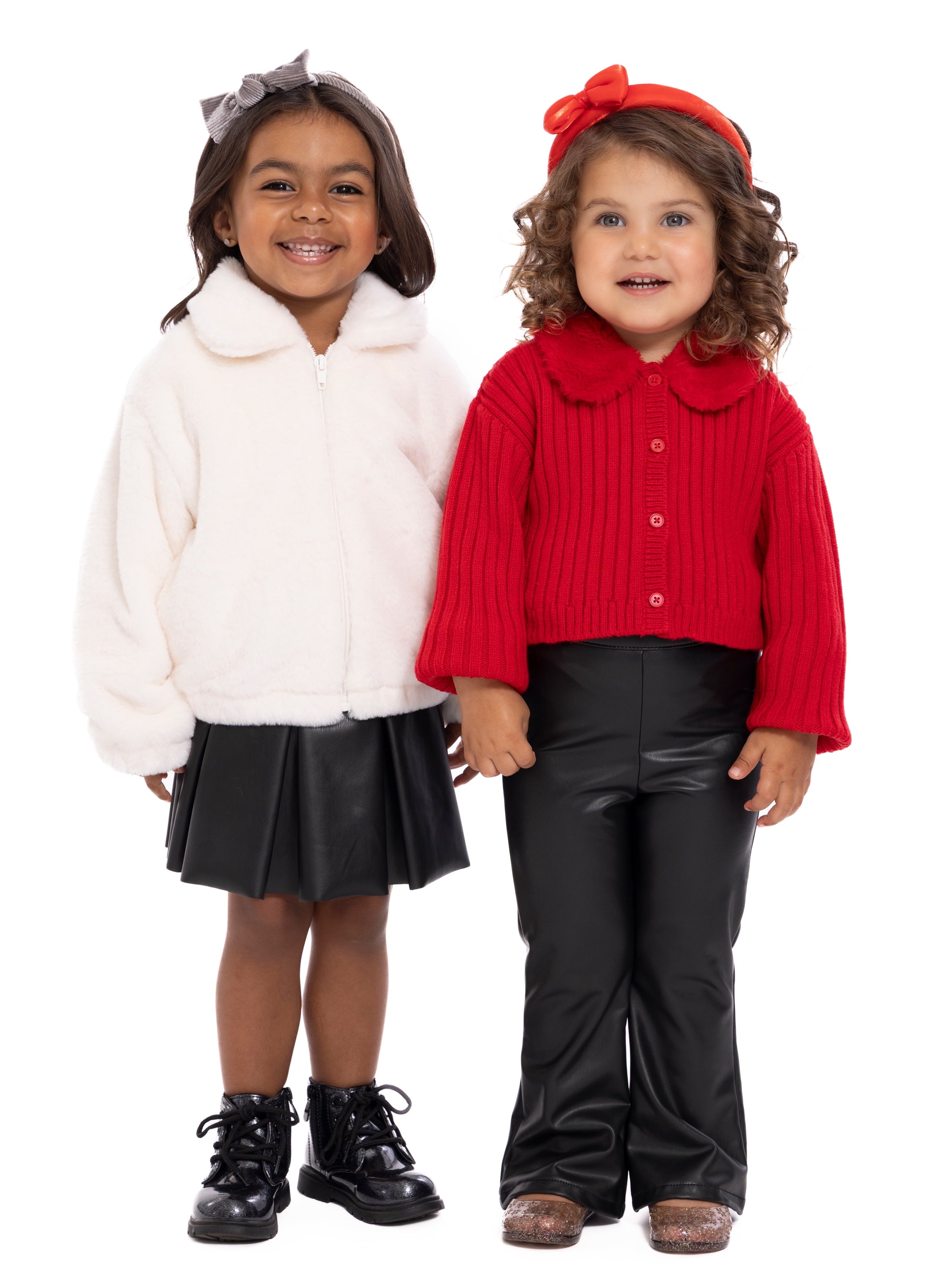 Wonder Nation Toddler Girls Cardigan Sweater with Faux Fur Collar, Lightweight, Sizes 12M-5T