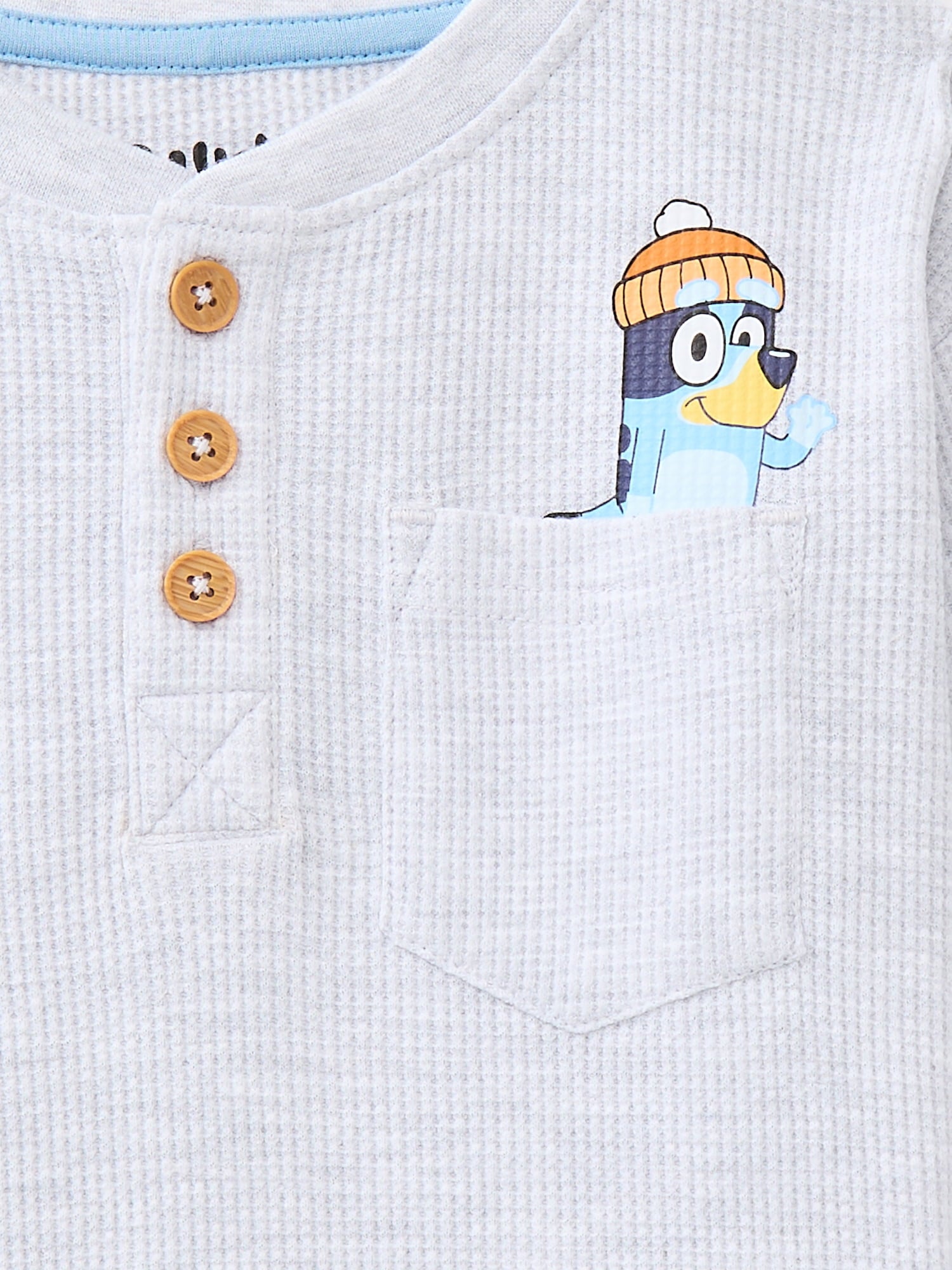 Bluey Toddler Boys Holiday Thermal Henley Shirt with Long Sleeves, Sizes 12M-5T