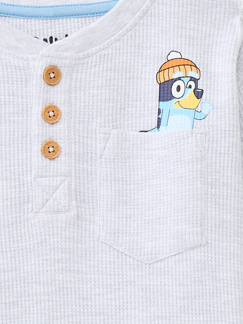 Bluey Toddler Boys Holiday Thermal Henley Shirt with Long Sleeves, Sizes 12M-5T