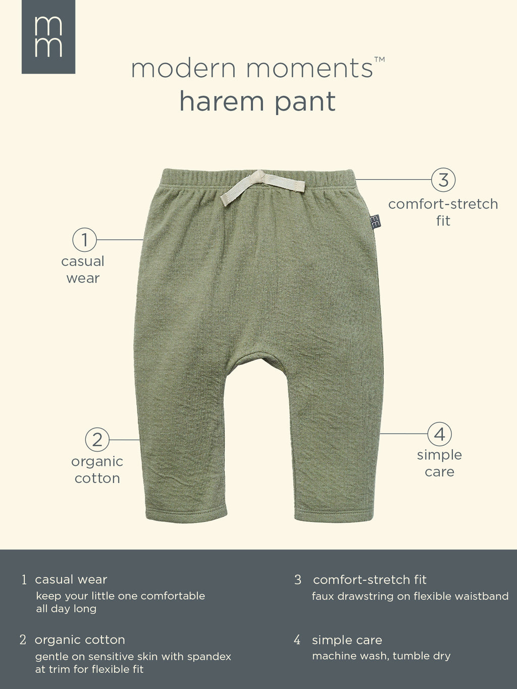 Modern Moments by Gerber Baby Neutral Organic Harem Pant, Sizes 0/3 Months - 24 Months