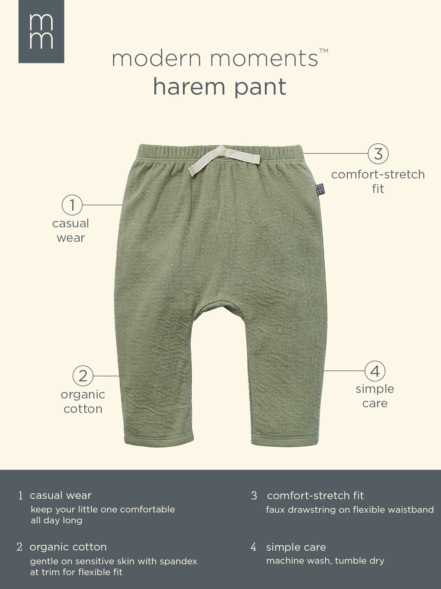 Modern Moments by Gerber Baby Neutral Organic Harem Pant, Sizes 0/3 Months - 24 Months